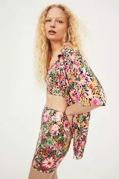 Мини-юбка с узором H&M, черный/цветы