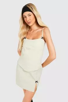 Мини-юбка с высоким бантом boohoo, бежевый