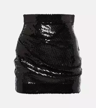 Мини-юбка с высокой посадкой и пайетками Alex Perry, черный