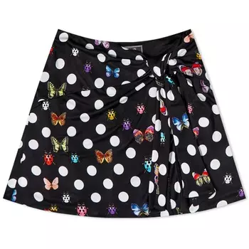 Мини-юбка с запахом Versace в горошек и бабочку, черный