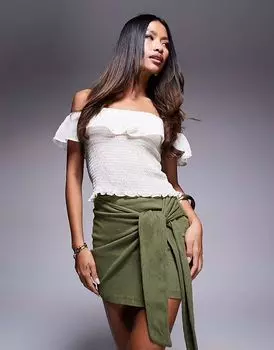 Мини-юбка с завязками по бокам ASOS DESIGN цвета хаки