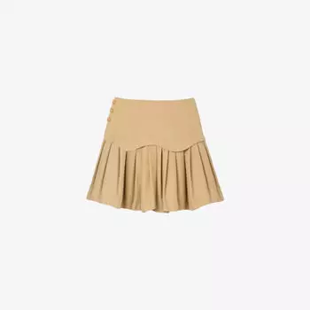 Мини-юбка Sandro из хлопка с рюшами по подолу и высокой посадкой, бежевый
