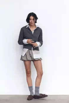Мини-юбка-шарик ZARA, бордо/экрю