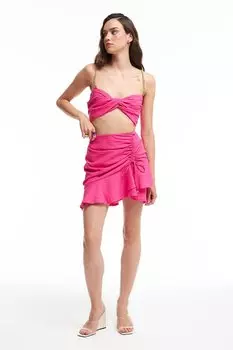 Мини-юбка со сборками и рюшами Фуксия QUZU