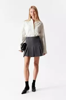 Мини юбка со складками и узором «елочка» & Other Stories, серый