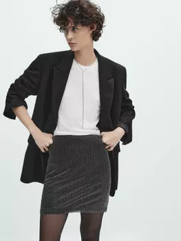 Мини-юбка со стразами Massimo Dutti, серебряный