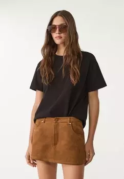 Мини-юбка Stradivarius, коричневый