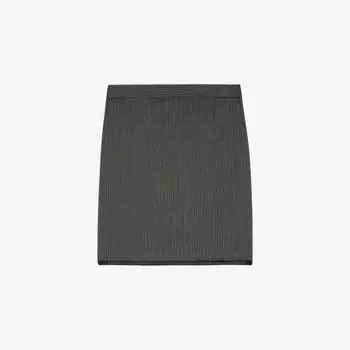 Мини-юбка The Kooples прямого кроя с высокой талией из полосатой шерсти, серый