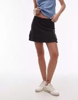 Мини-юбка Tommy Jeans с оборками и ажурным узором черного цвета