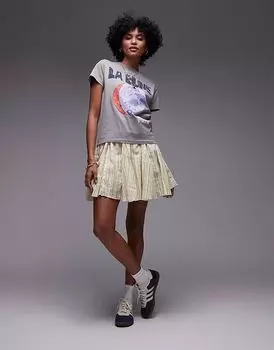 Мини-юбка Topshop из хлопка с юбкой-годе в желтую и зеленую полоску