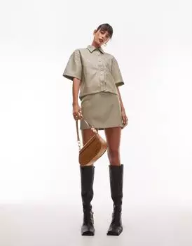 Мини-юбка Topshop под кожу цвета темного хаки - часть комплекта