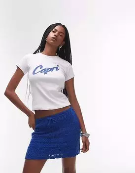 Мини-юбка Topshop Rara, связанная крючком, кобальтово-синего цвета