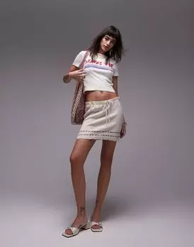 Мини-юбка Topshop с отделкой из камня, связанной крючком
