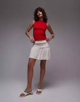 Мини-юбка Topshop с высокой талией и сборками по бокам, натуральный цвет