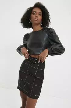 Мини-юбка Trendyol из тканого материала в клетку с поясом, черный