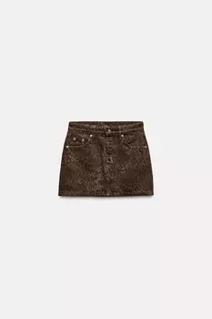 Мини-юбка trf denim с животным принтом ZARA, цвет leopard