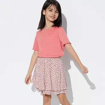 Мини-юбка UNIQLO из искусственного шелка с цветочным принтом, белый