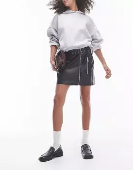 Мини-юбка в байкерском стиле из искусственной кожи черного цвета Topshop