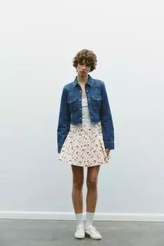 Мини-юбка в цветочную складку ZARA, цвет Ecru/Red