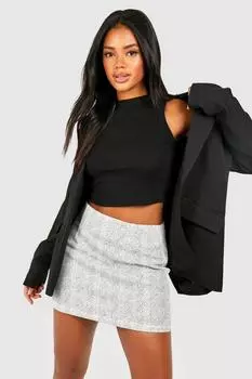 Мини-юбка в клетку из шерстяной ткани boohoo, черный