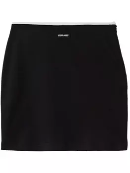 Мини-юбка в рубчик с логотипом Miu Miu, черный