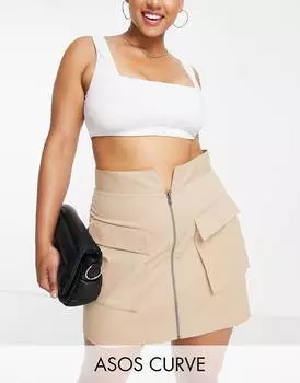 Мини-юбка в стиле милитари со сквозной молнией ASOS DESIGN Curve