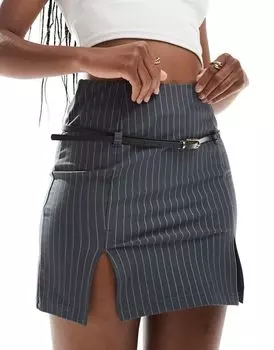 Мини-юбка в тонкую полоску с поясом ASOS