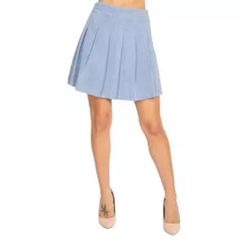 Мини-юбка вельветовая А-силуэта с плиссировкой FASHNZFAB, темно-синий