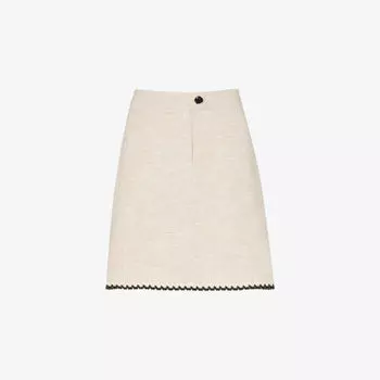 Мини-юбка Whistles с высокой талией и вышивкой из смесового льна, коричневый