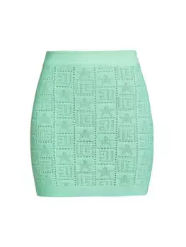 Мини-юбка вязки пуантель с монограммой Balmain, цвет mint green