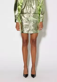 Мини-юбка X LAME COBAIN SNRIELY CRACKED MINI SKIRT SOMETHINGNEW, эстрагон/металлик