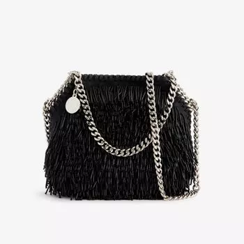 Миниатюрная атласная сумка через плечо Falabella, украшенная бусинами Stella Mccartney, черный