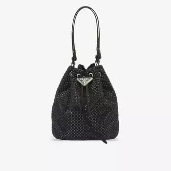 Миниатюрная атласная сумка на плечо, украшенная кристаллами Prada, черный
