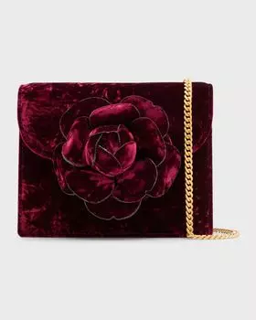 Миниатюрная бархатная сумка через плечо с цветочной цепочкой Oscar de la Renta, цвет Bordeaux