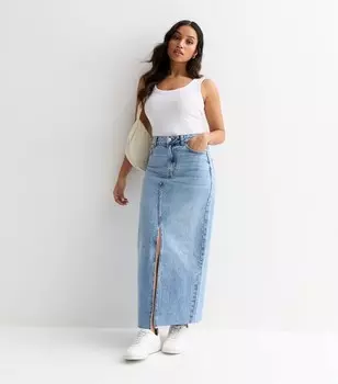 Миниатюрная бледно-синяя джинсовая длинная юбка с разрезом спереди New Look, бледно-голубой