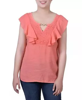 Миниатюрная блузка без рукавов с развевающейся кокеткой NY Collection, розовый