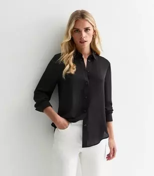 Миниатюрная черная с белым рубашка с длинным рукавом New Look, черный