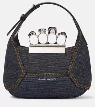 Миниатюрная джинсовая сумка на плечо с украшениями Alexander Mcqueen, синий