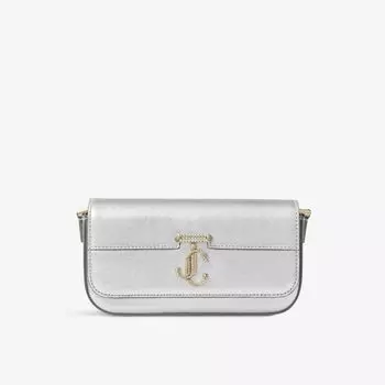 Миниатюрная кожаная сумка через плечо Avenue с эффектом металлик Jimmy Choo, серебряный