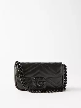 Миниатюрная кожаная сумка через плечо gg marmont Gucci, черный