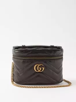 Миниатюрная кожаная сумка через плечо gg marmont vanity Gucci, черный