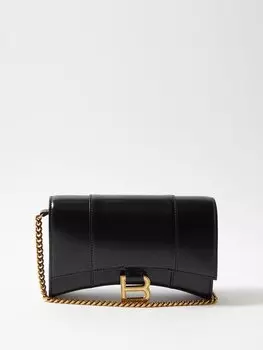 Миниатюрная кожаная сумка через плечо hourglass Balenciaga, черный