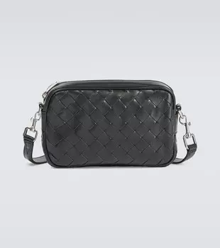Миниатюрная кожаная сумка через плечо intrecciato Bottega Veneta, черный