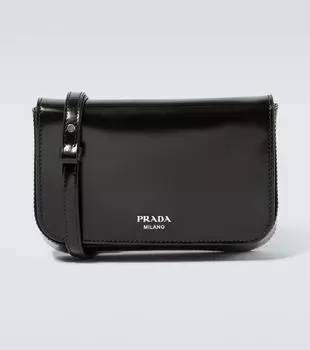 Миниатюрная кожаная сумка через плечо Prada, черный
