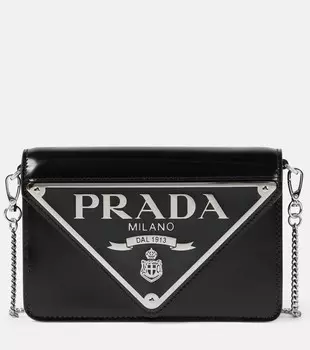 Миниатюрная кожаная сумка через плечо Prada, черный