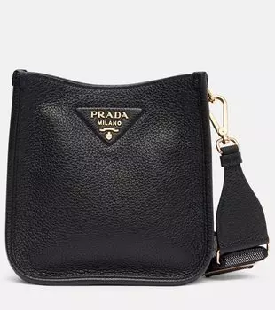 Миниатюрная кожаная сумка через плечо Prada, черный