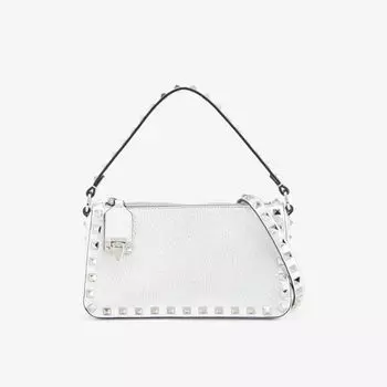 Миниатюрная кожаная сумка через плечо Rockstud Spike Valentino Garavani, серебряный