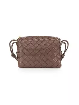 Миниатюрная кожаная сумка через плечо с петлей Bottega Veneta, коричневый