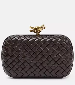 Миниатюрная кожаная сумка через плечо с узлом Bottega Veneta, коричневый