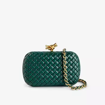 Миниатюрная кожаная сумка через плечо с узлом Bottega Veneta, зеленый